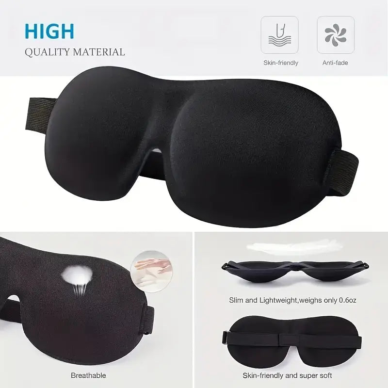 3D Contoured Sleep Mask | Light-Blocking & Zero Eye Pressure | Adjustable Strap