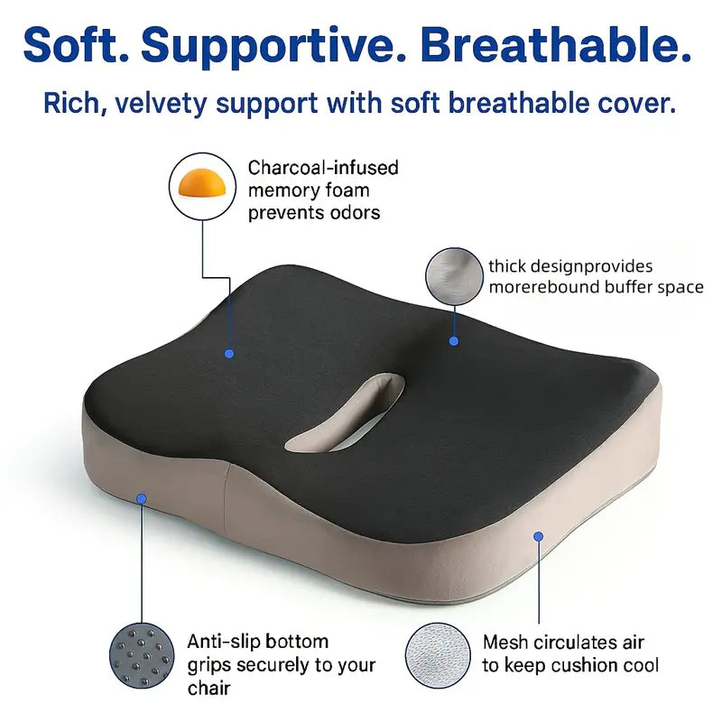 Ergonomic Memory Foam Seat Cushion for Hip, Thigh & Back Support