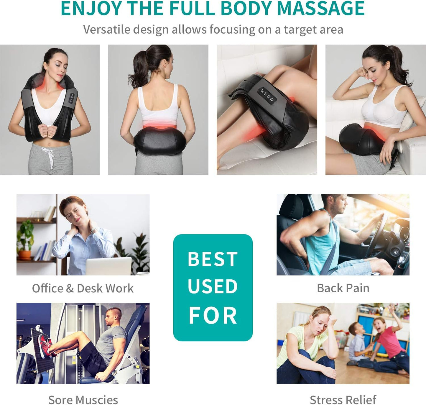 Ergonomic Neck & Shoulder Massager – Deep Tissue Kneading for Back & Neck Relief