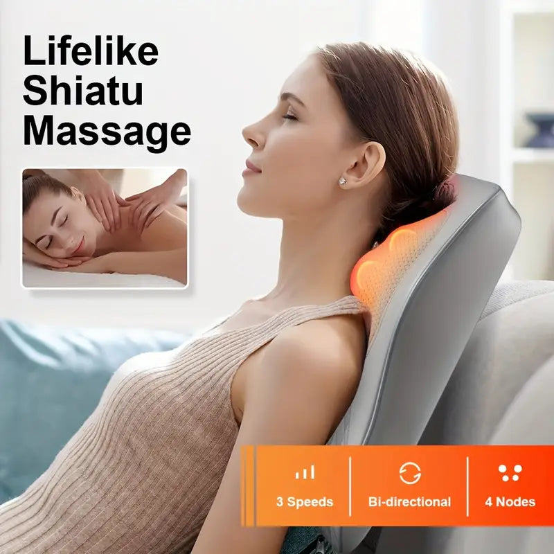 Shiatsu 3D Massage Pillow with Heat – Full Body Relaxation
